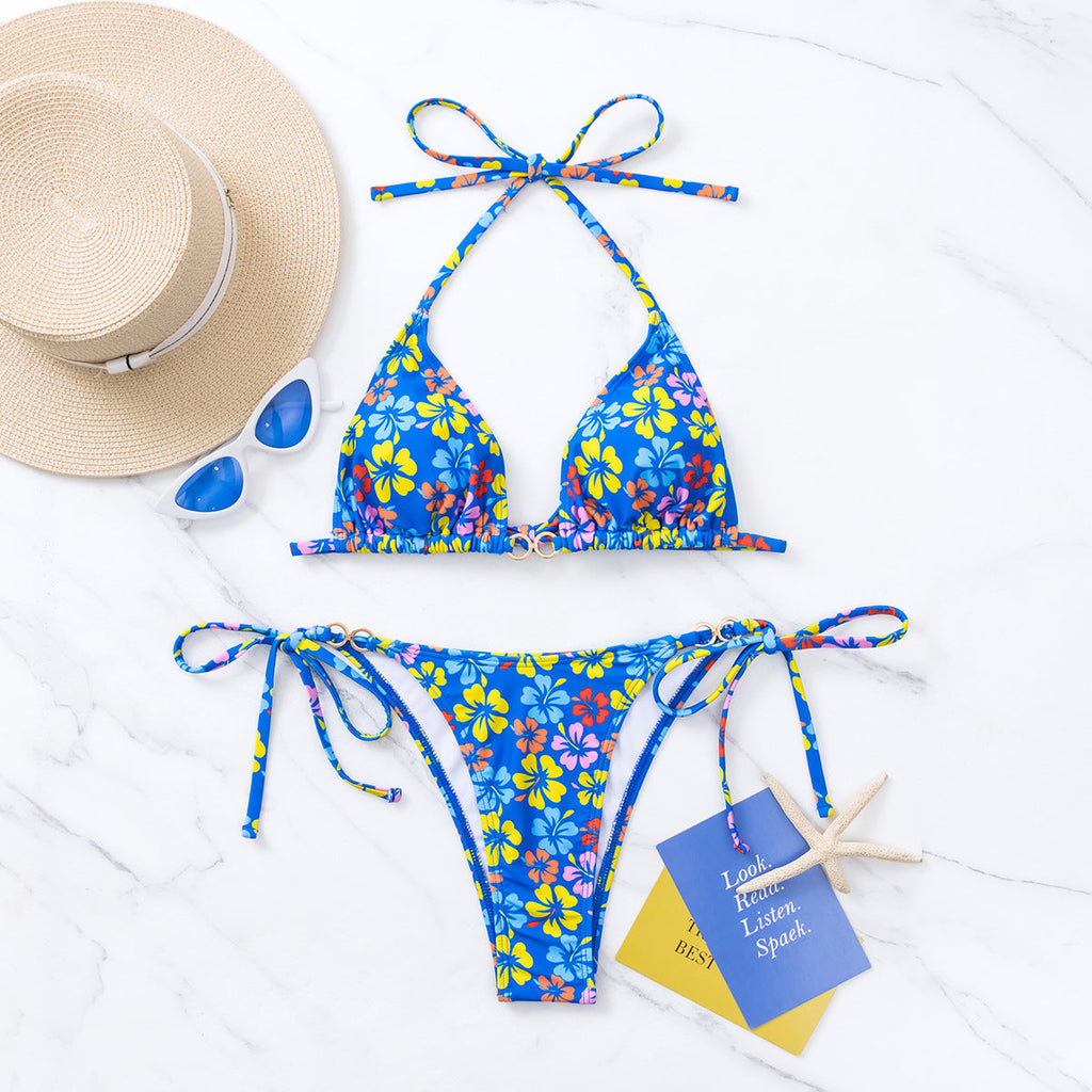 Bikini Triangle Cup Lace up Sexy Halter Bikini Swimsuit Swimwear Tie