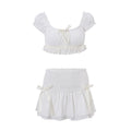 Spring Women Clothing Sexy Short Puff Sleeve Top Low Waist Slim Skirt Set