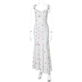 Women Clothing Summer Printing Sexy Suspenders Ruched Split Dress Women Summer Dress