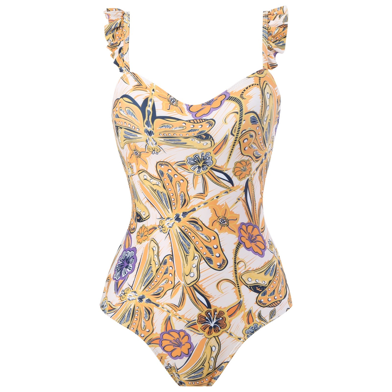 Women Flying Edge One Piece Women Swimwear Retro Cover Belly Slimming Swimsuit Chiffon Beach Dress