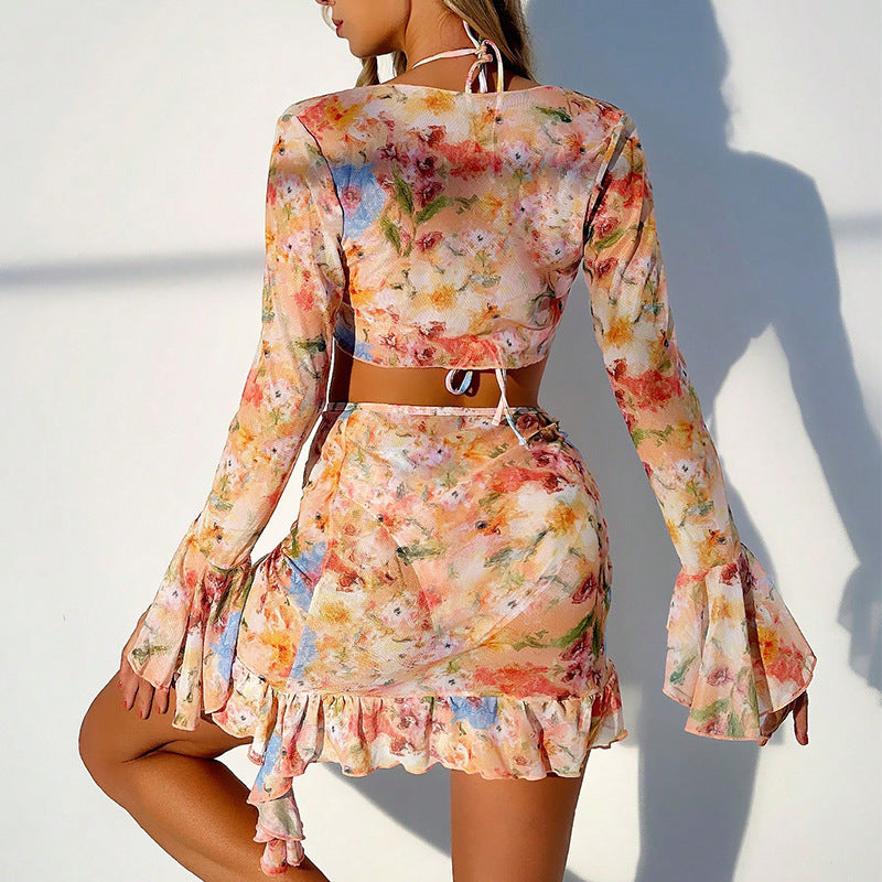 Swimsuit Printing Stylish Beach Dress Bikini Four Piece Suit Swimsuit Women