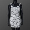Sexy Women Clothing See through Slim Fit Lace up Sling Floral Lace Sheath Dress