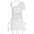 Summer Women Clothing Sexy Shoulder Lace Slim Fit Patchwork Hip Bag Dress
