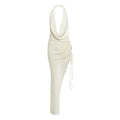 Summer Women Sexy Halter Backless Swing Collar High Waist Slit Dress
