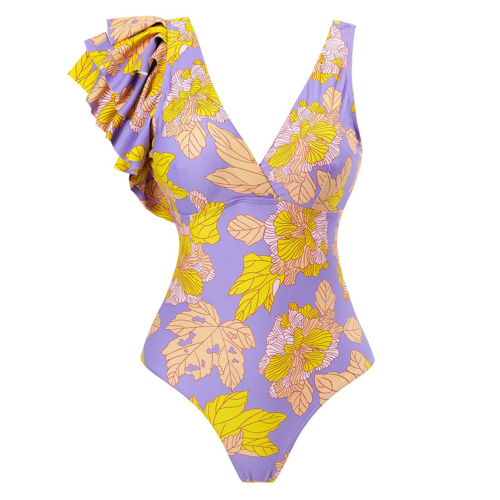Sexy Swimsuit Women Vintage Ruffled Swimsuit Bikini Mesh Beach Skirt Set