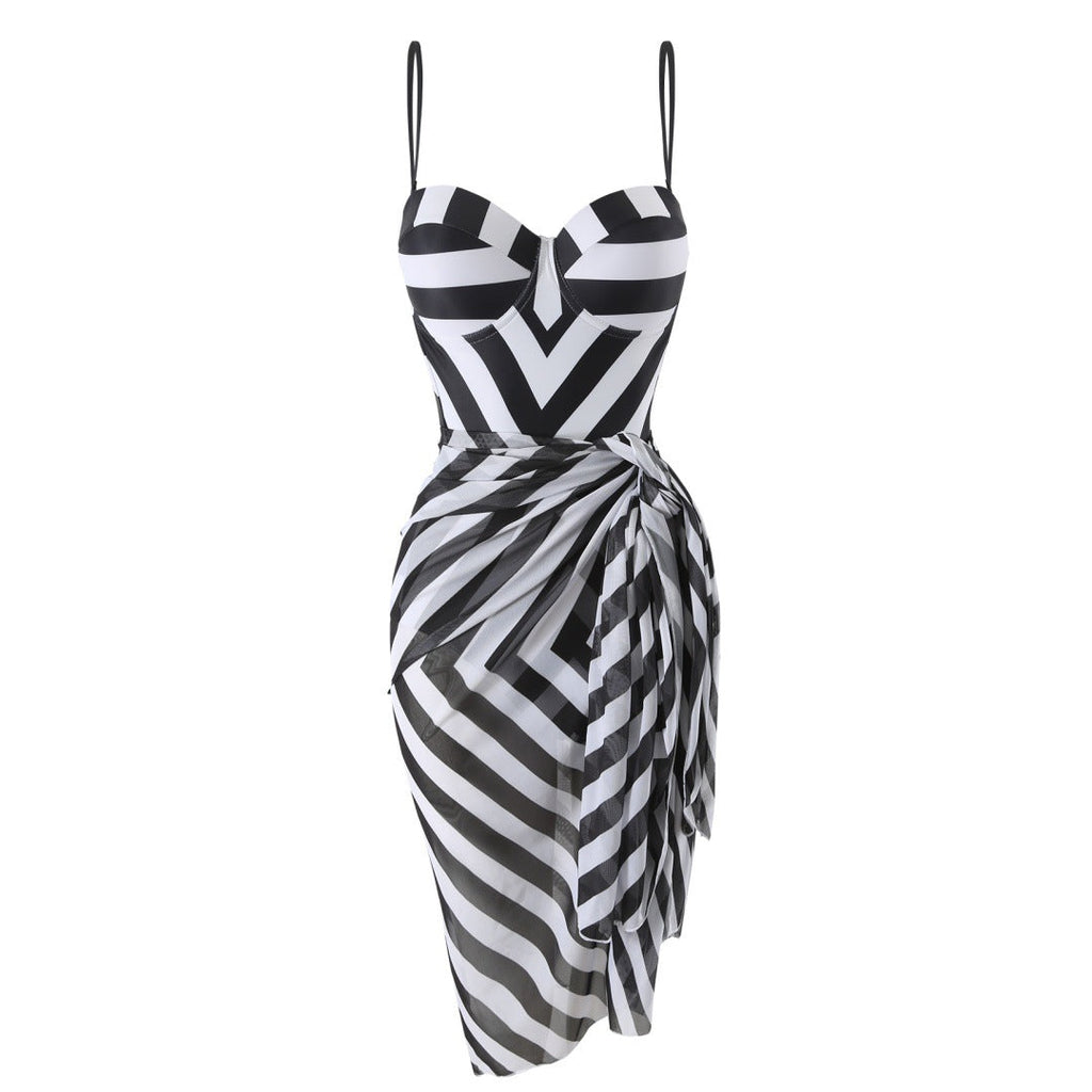 Bikini Swimsuit Geometric Abstract Printed Steel Bracket Push up Swimsuit