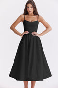 Women Clothing Solid Color Sexy Backless Spaghetti Straps Large Swing Dress Women