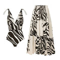 Bow Bandage One Piece Swimsuit Women Beach Vacation Two Piece Sets Skirt