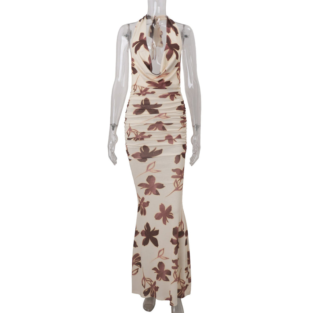 Women Clothing Autumn Sexy Swing Collar Vacation High Waist Figure Flattering Sheath Dress Maxi Dress