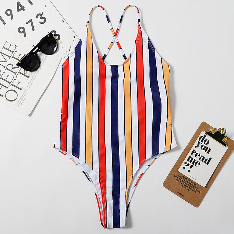 Rainbow Bar Women Siamese Triangle Bikini Swimsuit Beach Swimsuit
