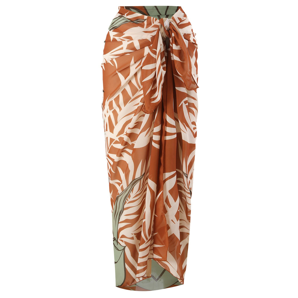 One Piece Swimsuit Women Spring Tight Retro Vacation Swimsuit Chiffon Skirt Set