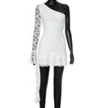 Women Autumn Shoulder Sleeve Ruffles Streamer Long Sleeve Short Dress