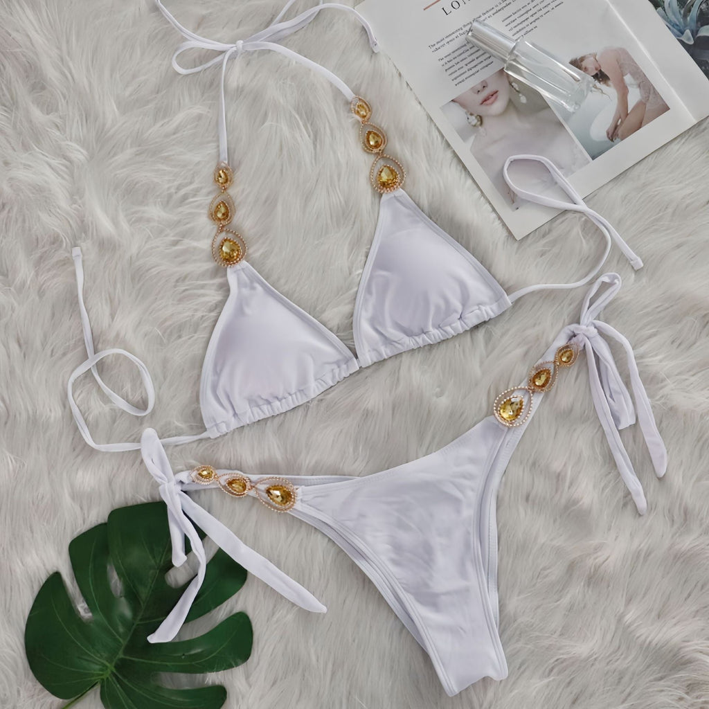 Sexy Bikini Suit Luxury Crystal Diamond Bandage Women Swimsuit Beach Vacation Swimsuit