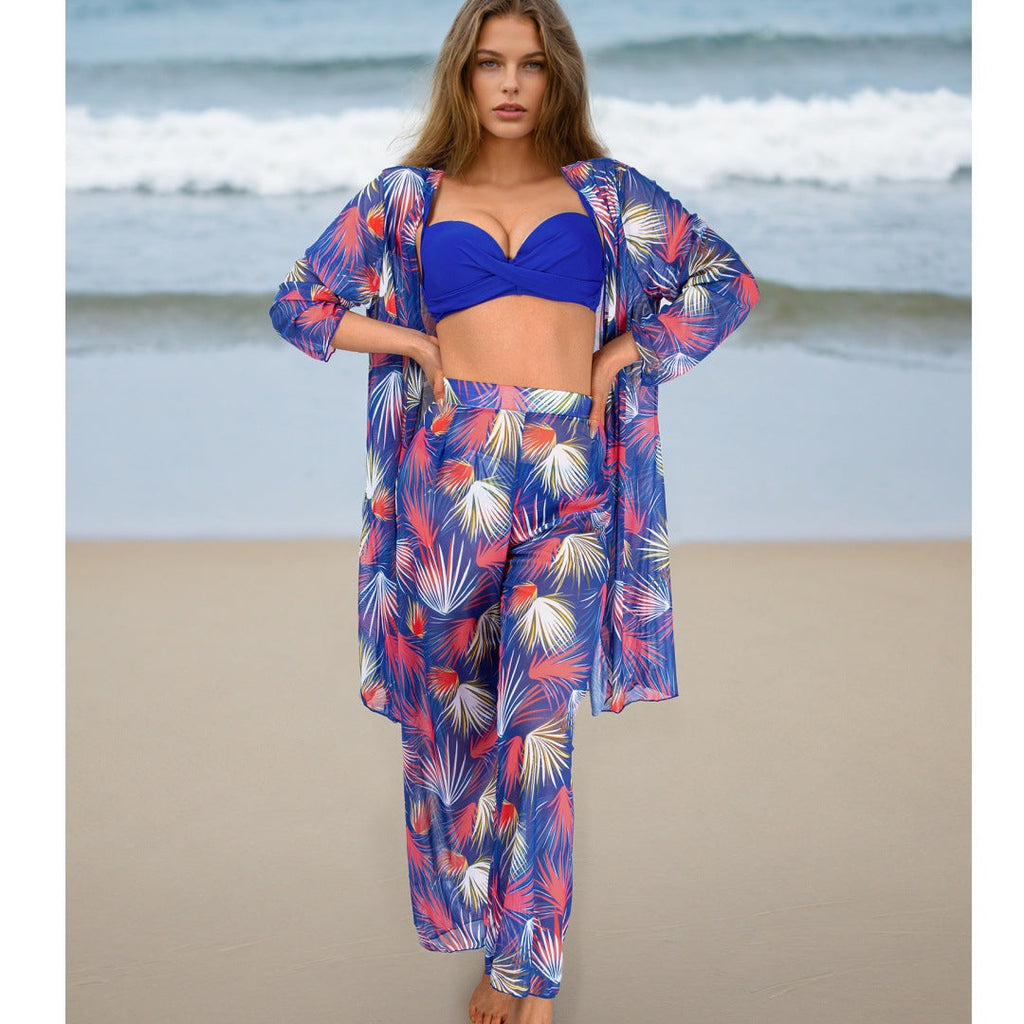 Four Piece Set Women Swimsuit Long Sleeve Blouse Sun Protective Pants Bikini