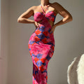 Beach Long Halter Backless Print Tied Dress Seaside Holiday Beach Outerwear
