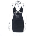 Sexy Lace Sling Dress Summer V neck Backless Lace up Sheath Dress