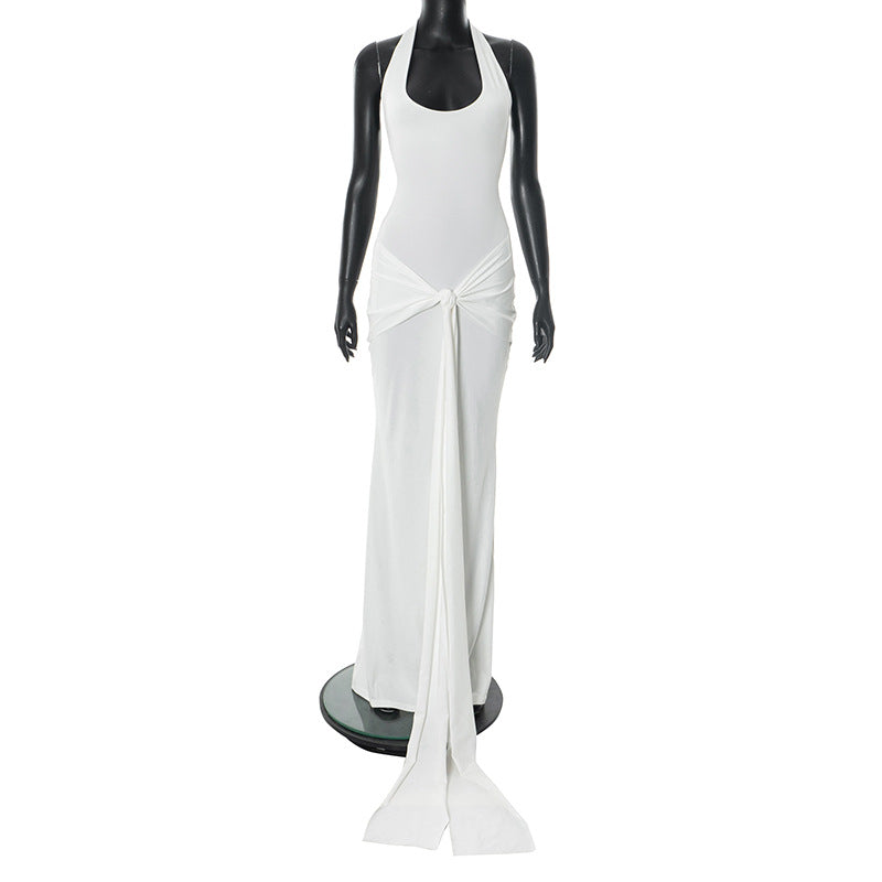 Women Clothing Summer Sexy Solid Color Sleeveless Halter Sheath Dress Women