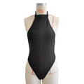 Pure Black One Piece Swimsuit Women Diamond Chain Sexy Backless One Piece Halter Strap Swimming