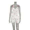 Spring Homewear Heart Printing Suspender Shorts Sexy Two Piece Set Satin Women Pajamas