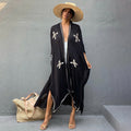 Rayon Embroidered Loose Long Cardigan Beach Sun Protection Coat Beach Cover Up Swimsuit Outwear Women