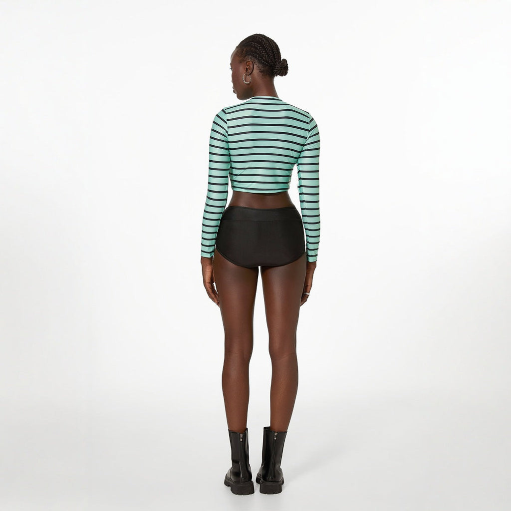 Striped Split Long Sleeve Spring High Waist High Waist Swimwear Women Swimsuit