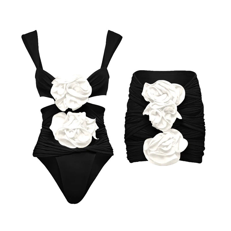 Handmade Floral One Piece Swimsuit Women Beach Vacation Suit Skirt Swimsuit