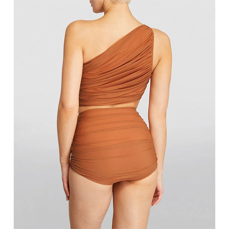 Shoulder High Waist Bikini Vacation Beach Swimsuit Swimsuit Women