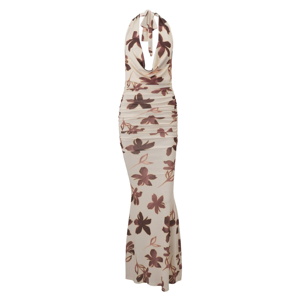 Women Clothing Autumn Sexy Swing Collar Vacation High Waist Figure Flattering Sheath Dress Maxi Dress