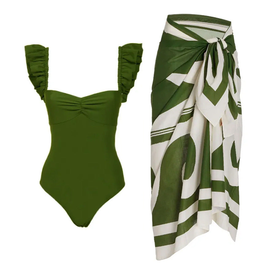 One Piece Belly Covering Backless Sexy Spring Swimsuit Women Chiffon Beach Dress