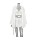 Summer Chiffon Long Sleeved Sexy Underwear Slit Shorts Three Piece Pajamas Cool Feeling Home Wear