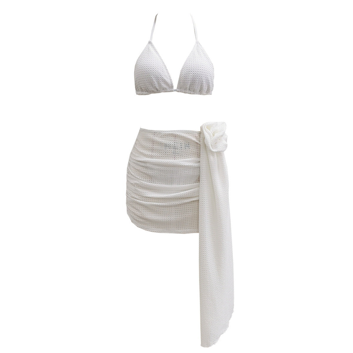 Solid Color Lace up Sexy Three-Point Bikini Three Piece Split Swimsuit Women Bikini