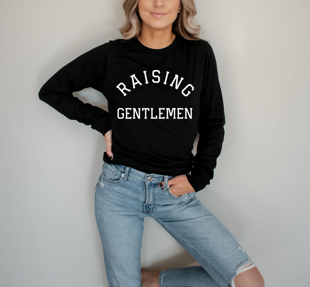 Raising Gentlemen Boy mama Long Sleeve T shirt (Varsity)