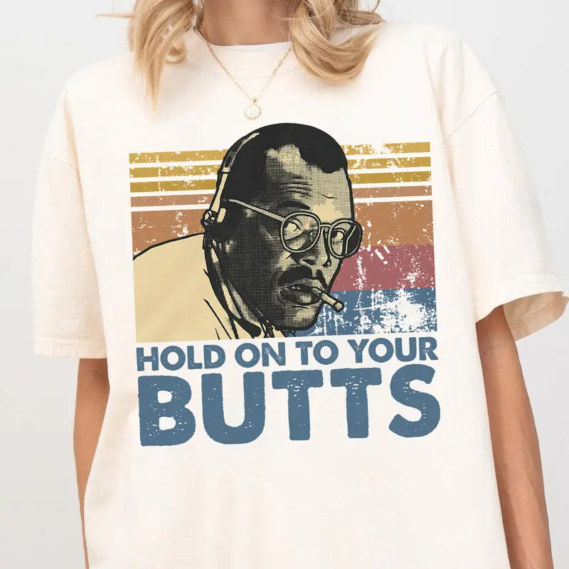 Retro “Hold On To Your Butts” T-Shirt – Funny Dinosaur-Inspired Graphic Tee, Unisex 90s Movie Quote Shirt
