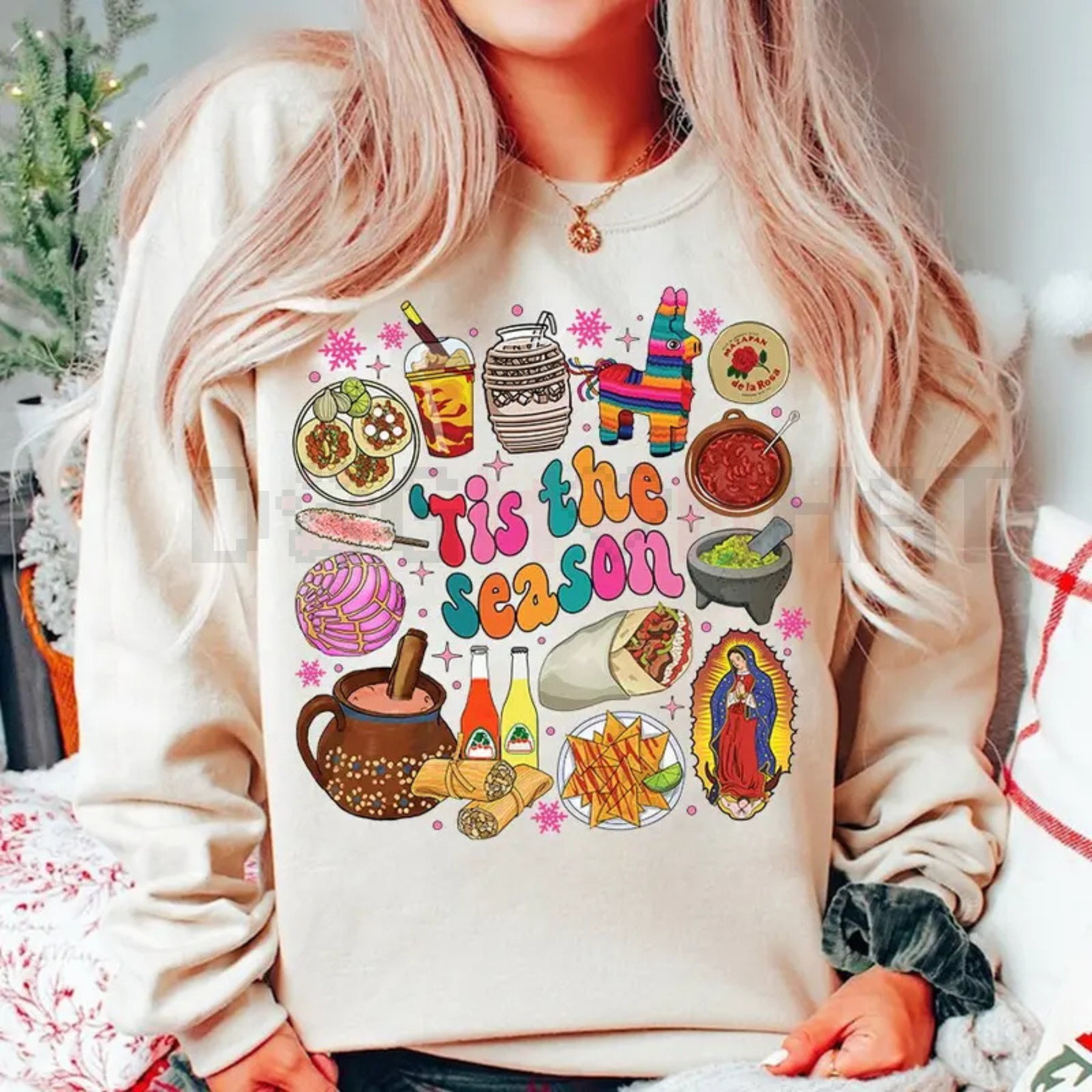 Retro Mexican Christmas 'Tis The Season' Crewneck – Womenswear Cafecito Y Chisme Sweatshirt