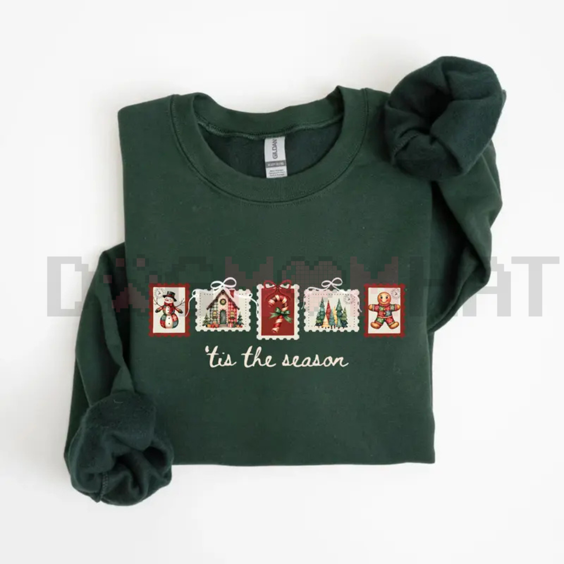 Retro Winter Stamp Sweatshirt – Patchwork Christmas Stamps Coquette Aesthetic Jumper