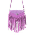 Wild West Fringe Leather Crossbody Bag in Purple