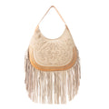 Sage Whisper Fringe Leather Bag in Beige