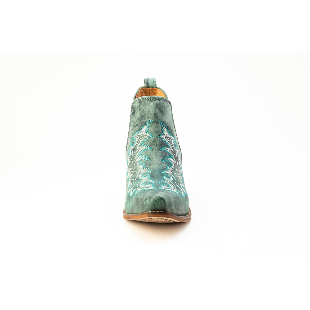 Myra Sagebreeze Embroidered Leather Booties in Lagoon Teal