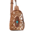 Myra Horizon Vale Handtooled Hairon Leather Fanny Pack in Warm Caramel
