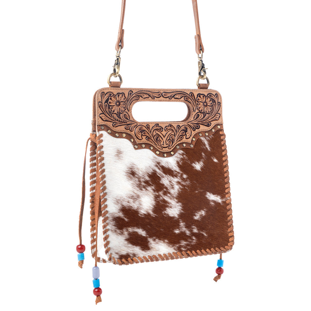 Myra Yellowstone Lone Creek Handtooled Bag in Ivory Mahogany