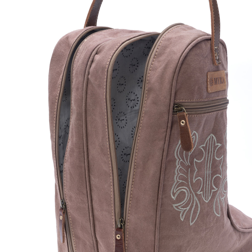 Myra Sunstone Cotton & Leather Boot Bag in Sandy Taupe