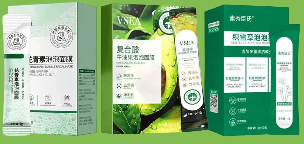 Anthocyanin Bubble Face Mask 12PCS – Pore Shrinking, Blackhead Removal, Deep Cleansing & Hydrating Facial Mud Mask