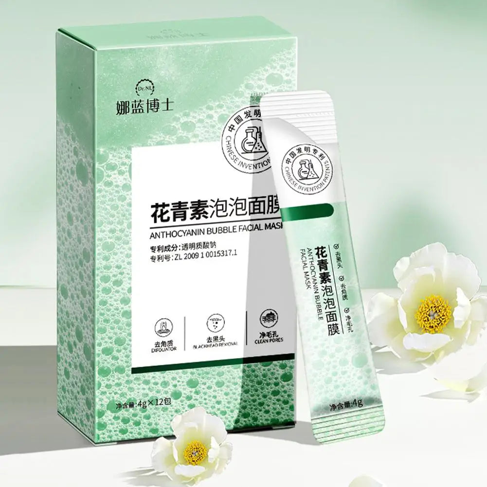 Anthocyanin Bubble Face Mask 12PCS – Pore Shrinking, Blackhead Removal, Deep Cleansing & Hydrating Facial Mud Mask