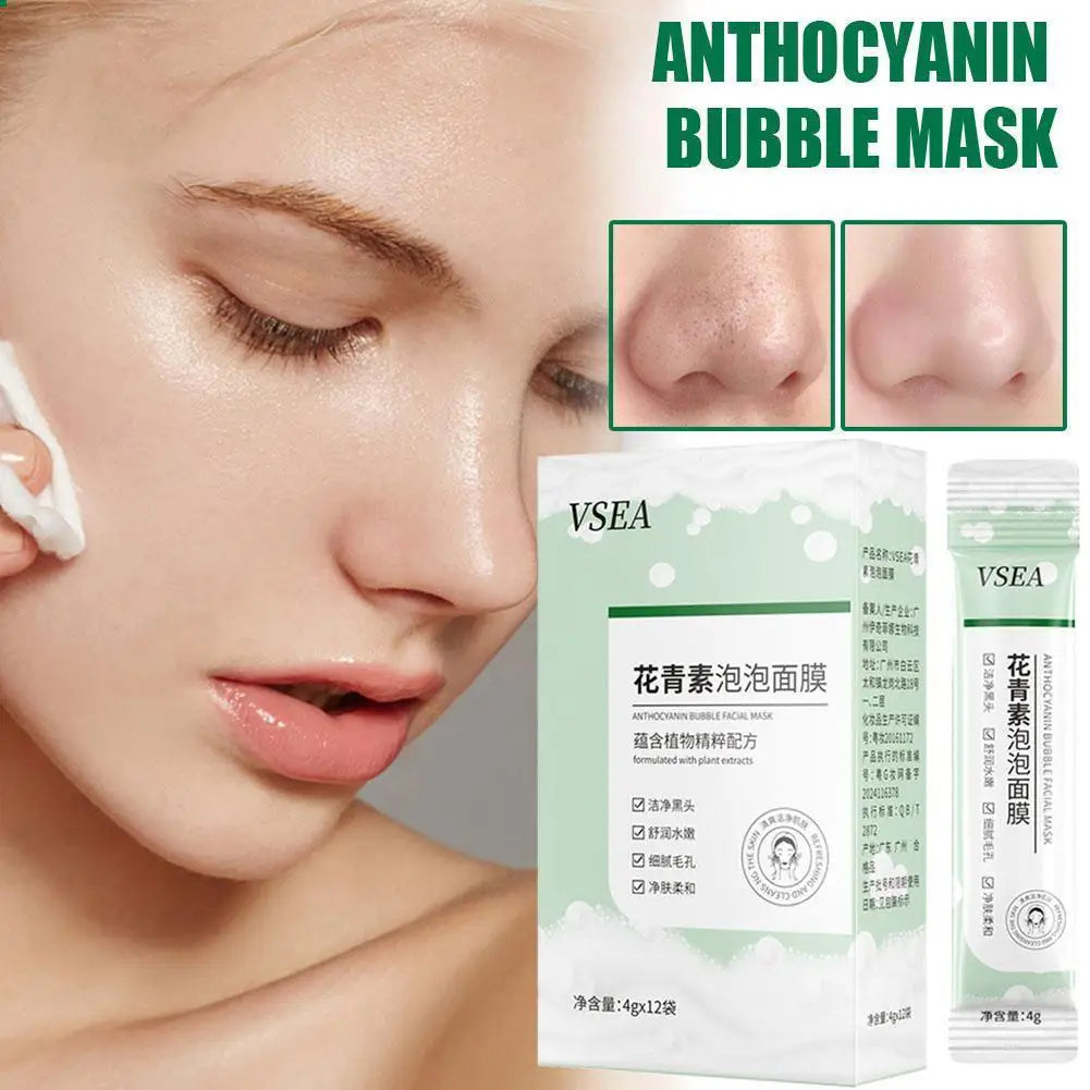Anthocyanin Bubble Face Mask 12PCS – Pore Shrinking, Blackhead Removal, Deep Cleansing & Hydrating Facial Mud Mask