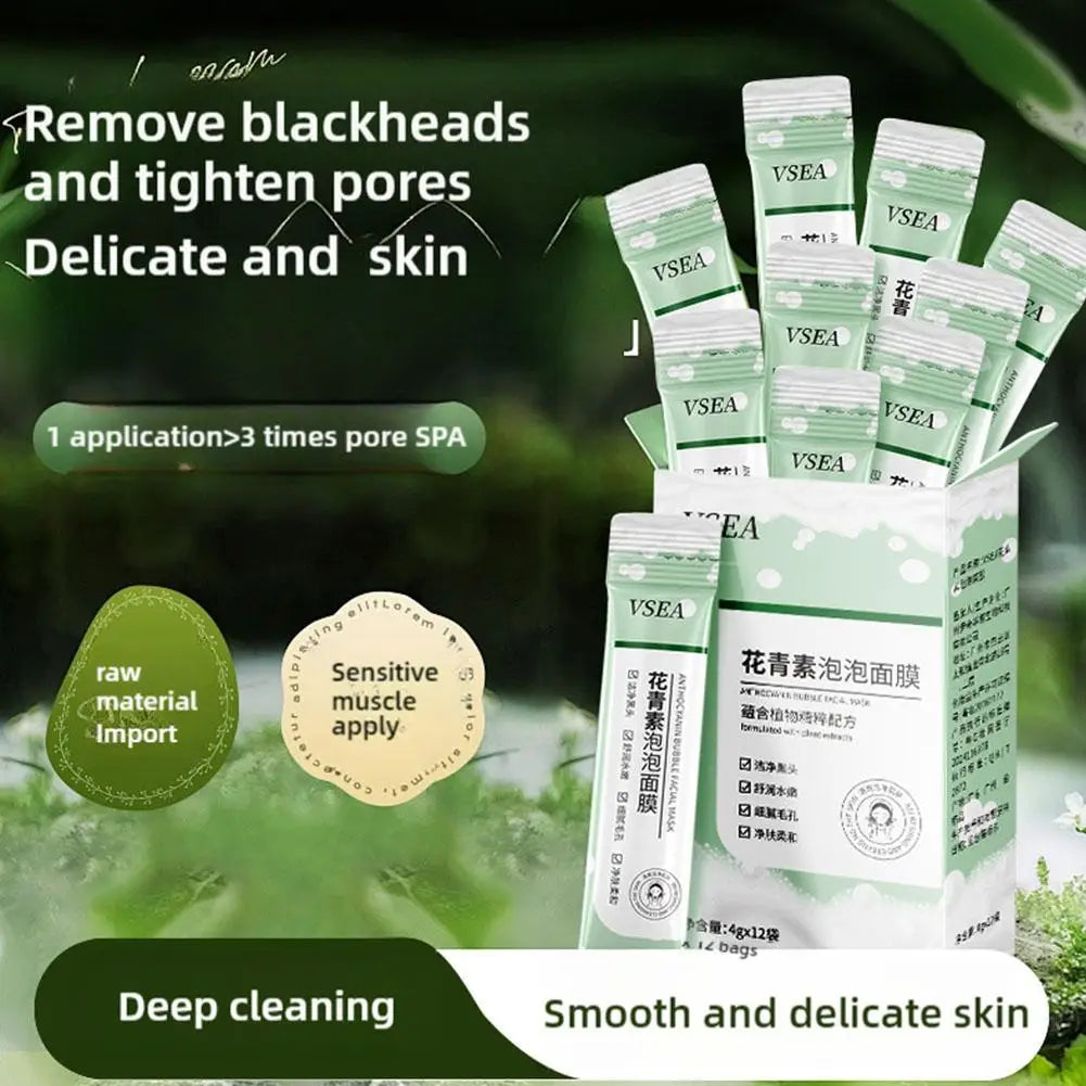 Anthocyanin Bubble Face Mask 12PCS – Pore Shrinking, Blackhead Removal, Deep Cleansing & Hydrating Facial Mud Mask