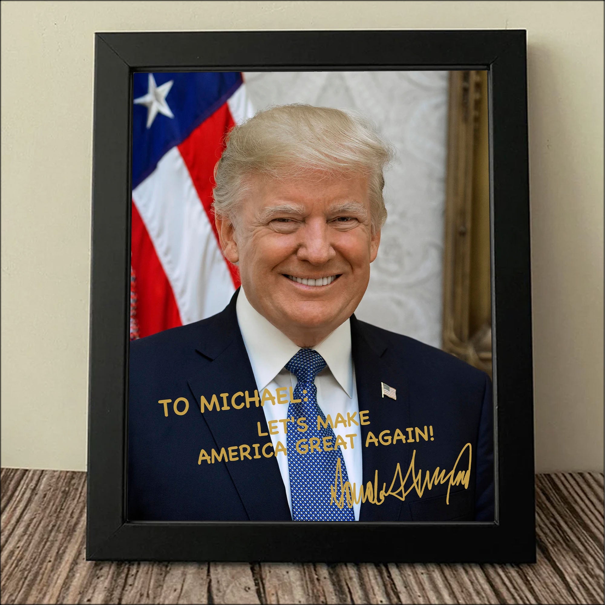 President Donald Trump Official Portrait 2025 | President Donald Trump Autographed Picture | Donald Trump Fan Picture Frame C922 - GOP