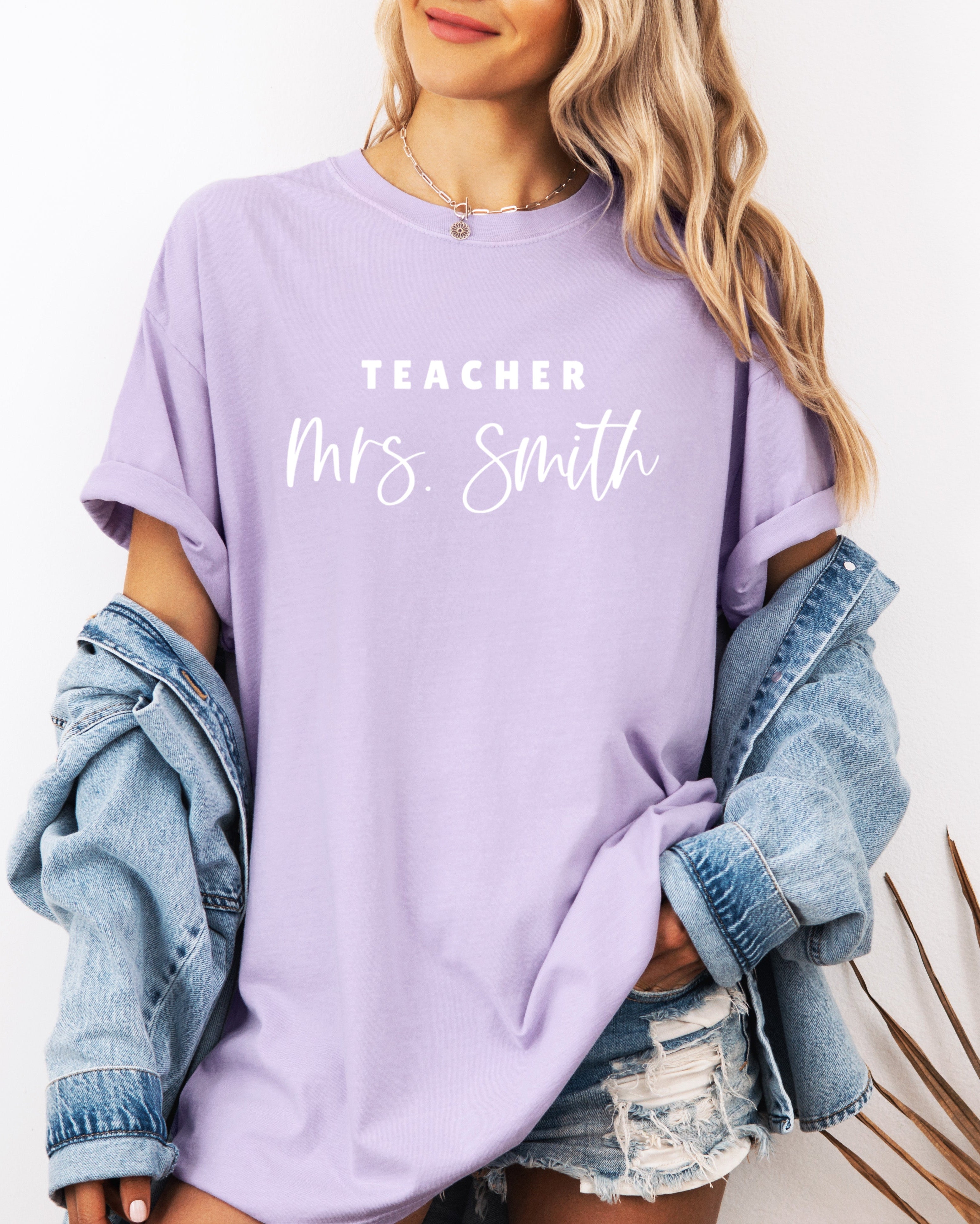 Custom Teacher Mrs. Name Comfort Colors Garment-Dyed T-Shirt – Personalized Educator Gift Tee