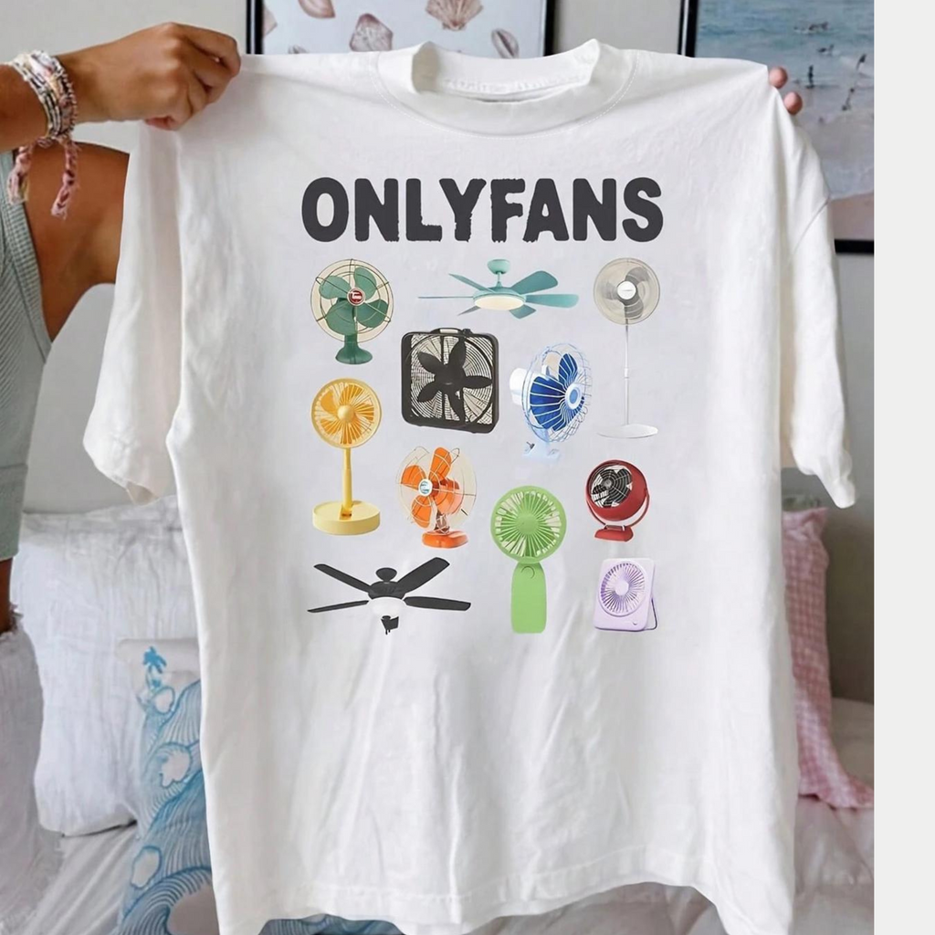 Women’s Letter & Fan Graphic T-Shirt – Casual Summer Round Neck Short Sleeve Tee for Daily Wear