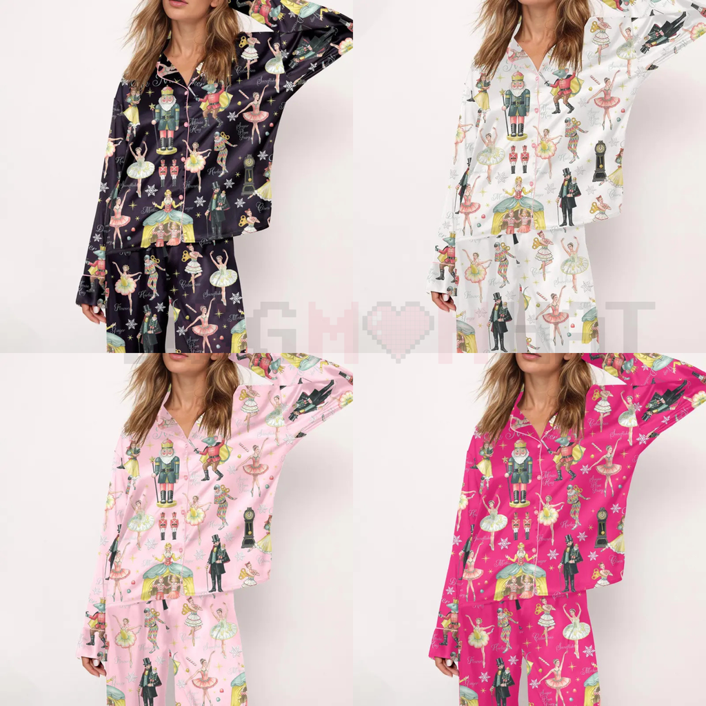 Women's Nutcracker Ballet Print Satin Pajama Set