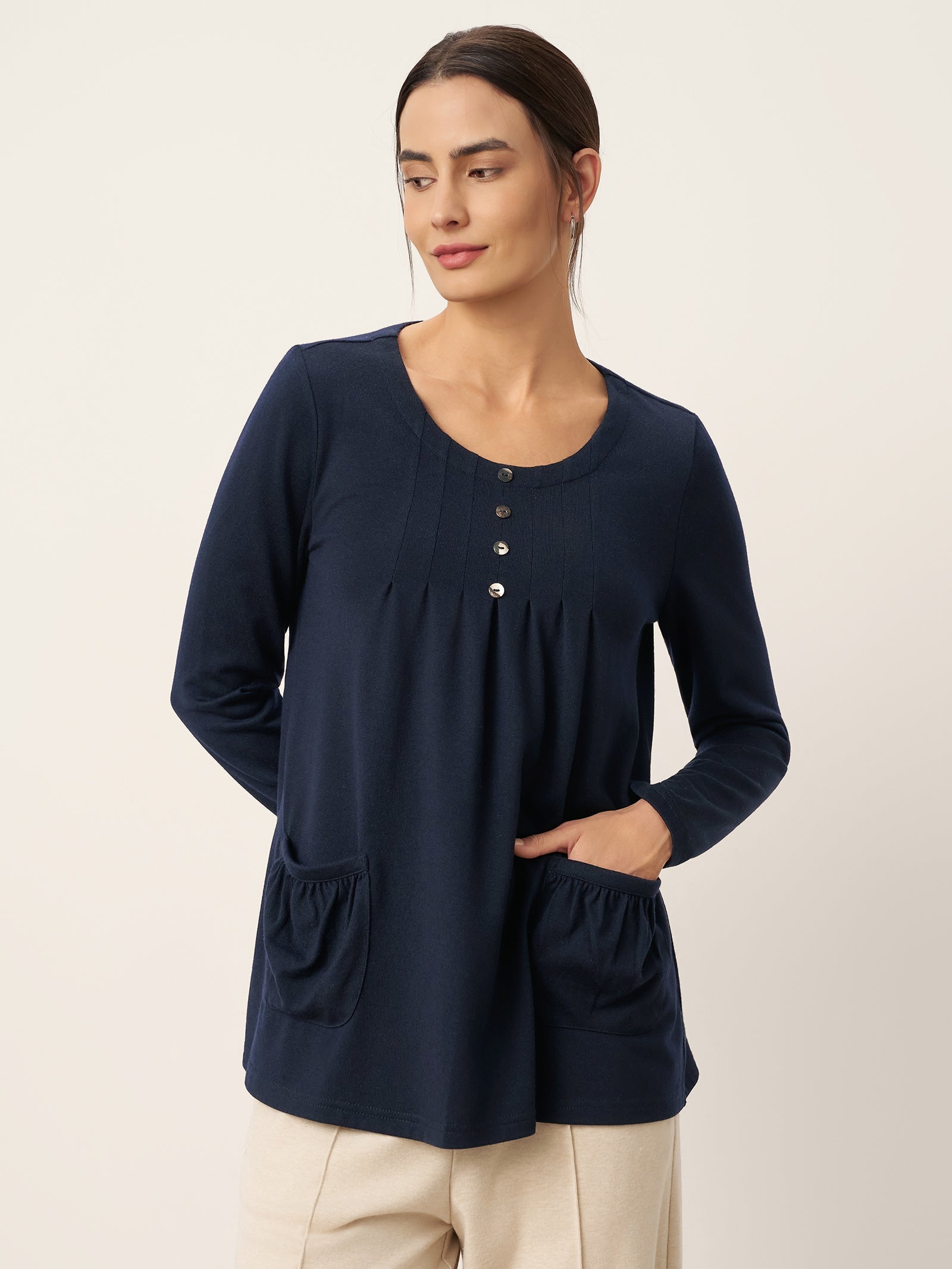 Wool Pleated Front Long Sleeve Top IVA